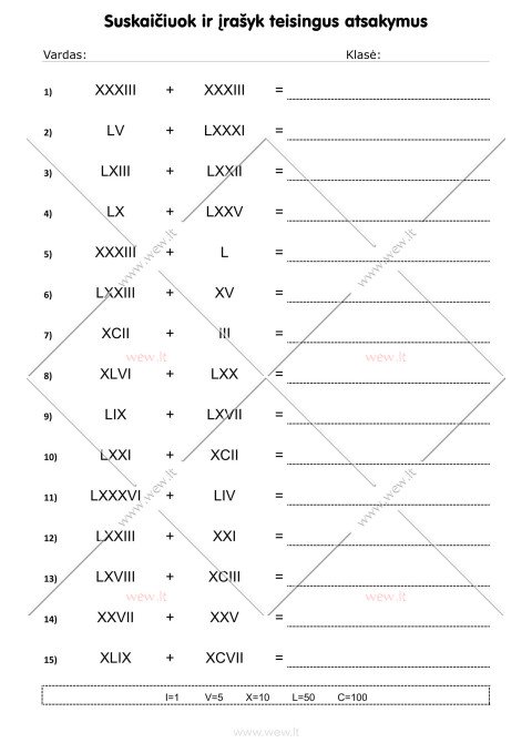 Romėniški skaičiai: sudėtis - 2 lapas