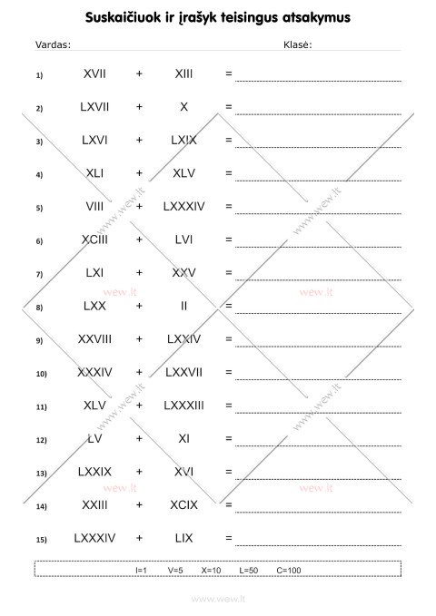 Romėniški skaičiai: sudėtis - 5 lapas