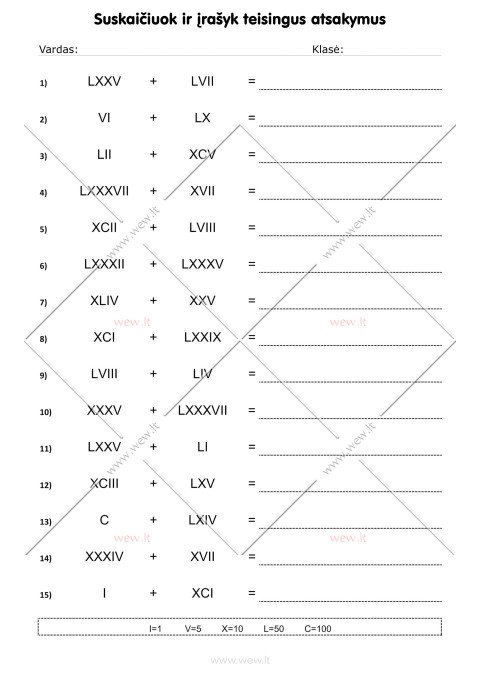 Romėniški skaičiai: sudėtis - 7 lapas