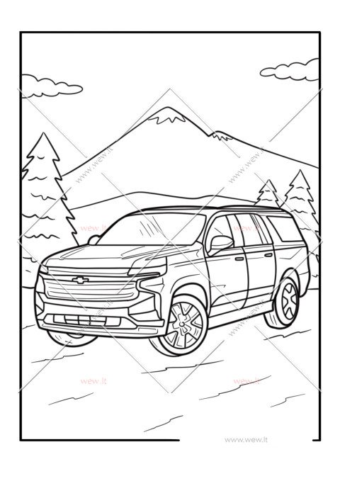 Didelis visureigis „Chevrolet Suburban“ kalnuose spalvinti