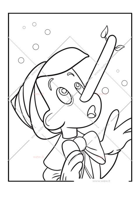 Pinokis su augančia nosimi spalvinti