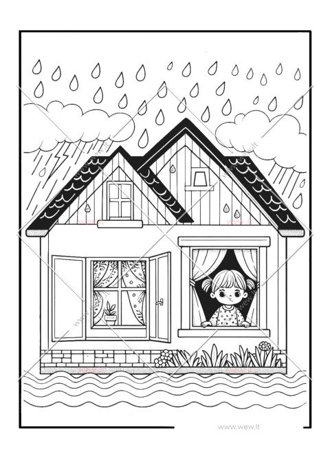 Lietus už lango spalvinti