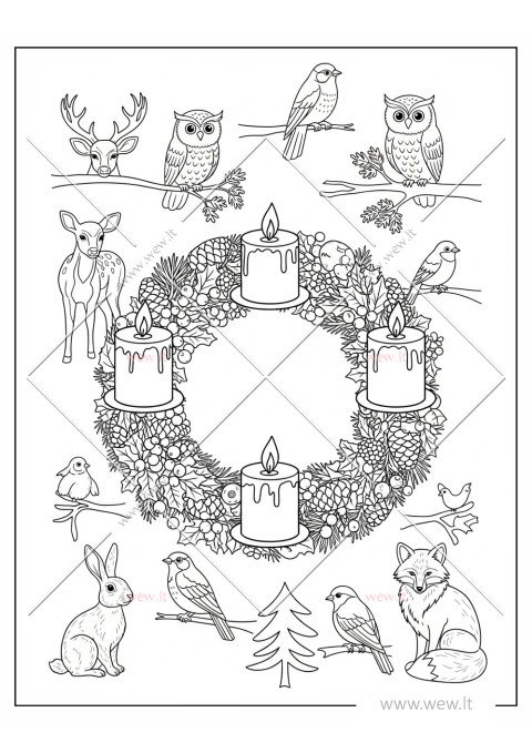 Advento vainikas su miško gyvūnais