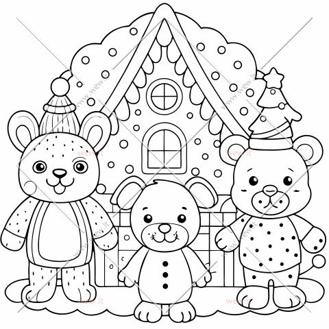 Draugai švenčia Kalėdas prie namelio