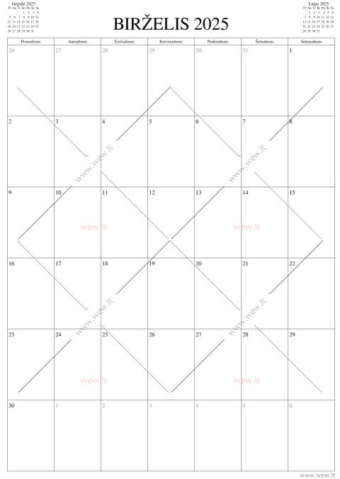 2025 Birželis - vertikalus kalendorius