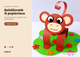 Beždžionėlė iš popieriaus – 3D darbelis vaikams su karpiniais (PDF)