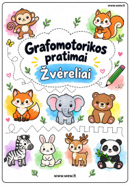 Grafomotorikos pratimai „Žvėreliai“ – 9 užduočių lapai vaikams (PDF)