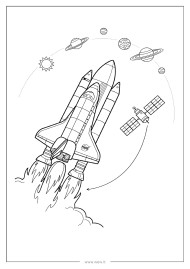 Kosminis erdvėlaivis ir palydovas – kosmoso spalvinimo lapas vaikams (PDF)