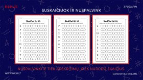 Užduotėlės: suskaičiuok ir nuspalvink